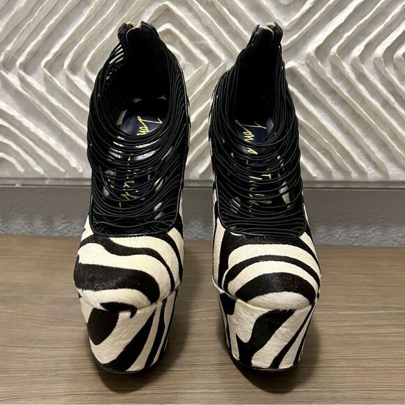 NEW London Trash Leather  Black White Zebra Fur Platform Stiletto Heel 7 - Picture 5 of 12